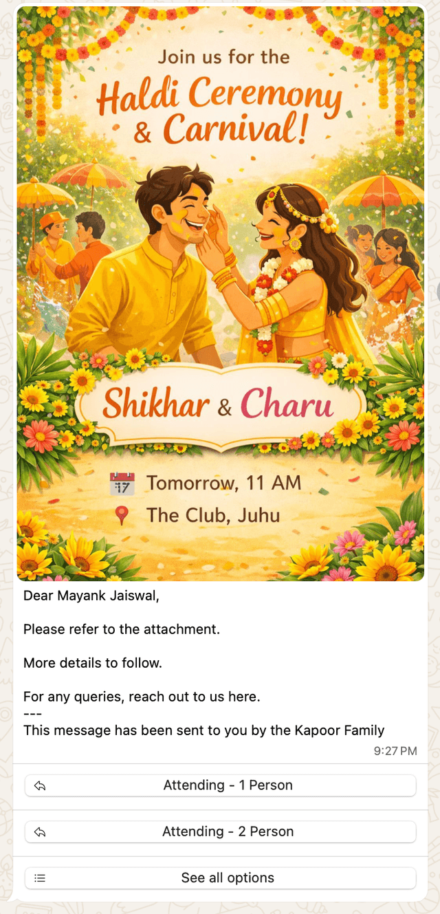 Weddingkart app — guest management and WhatsApp announcements